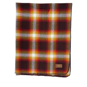 Pendleton REI Coop Wool Blanket Plaid Ombre Brown/Red USA 100% Washable Wool